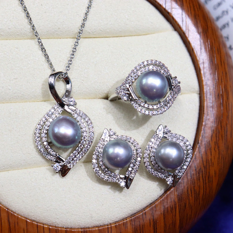 Freshwater Pearl necklace set 18K package gold 8-9 / 9-10mm
