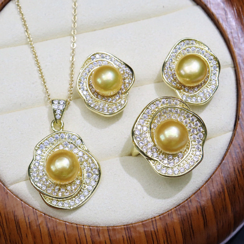 Flower style freshwater pearl necklace set 8-9mm