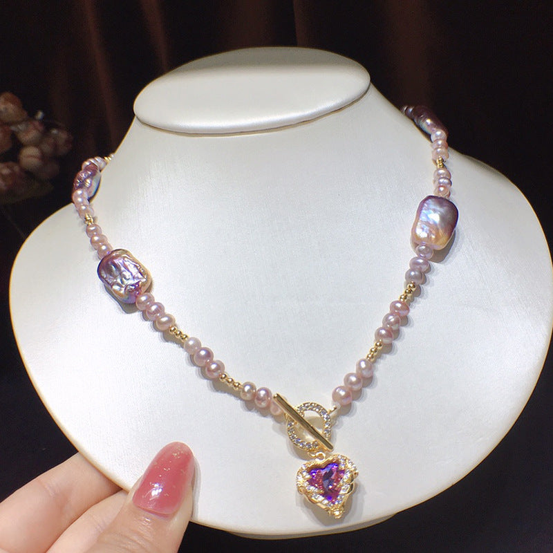 Freshwater Pearl Baroque Necklace Color Ocean Heart Pendant 028