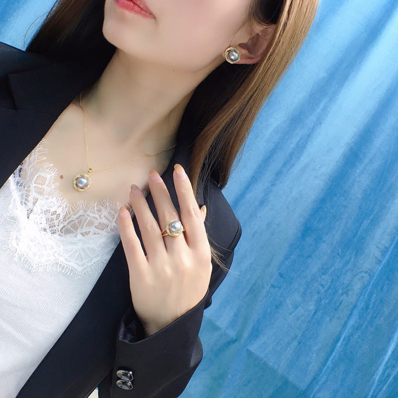 Freshwater Pearl Set 8-9mm Flower Three-piece