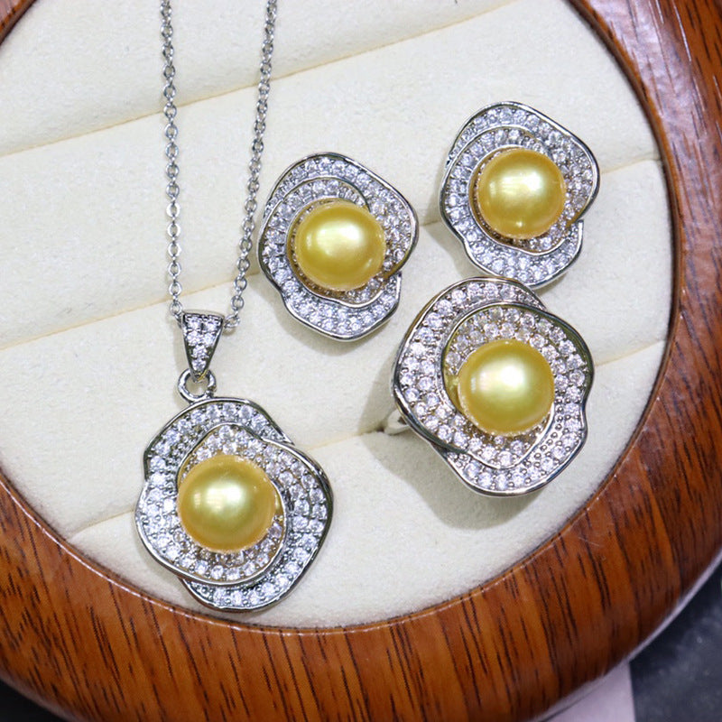 Flower style freshwater pearl necklace set 8-9mm