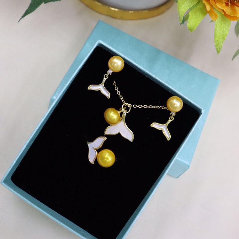 Freshwater Pearl inlaid set female 8-9mm mermaid shape