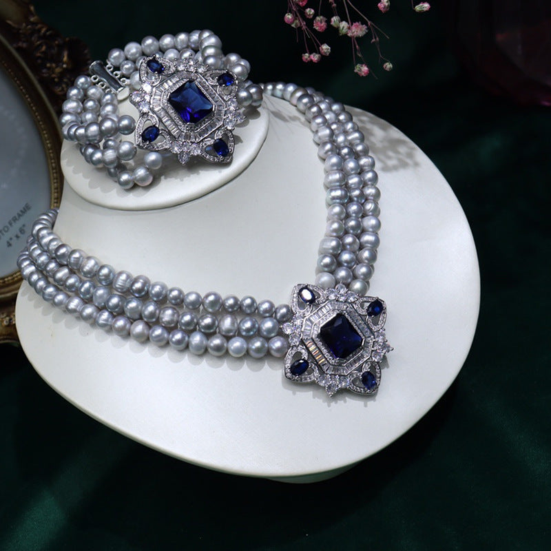 Freshwater Pearl Necklace, Bracelet Set 7-8mm