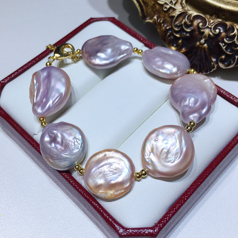 Natural Freshwater Pearl Bracelet - Colorful 16-17mm - 18K Gold Plated