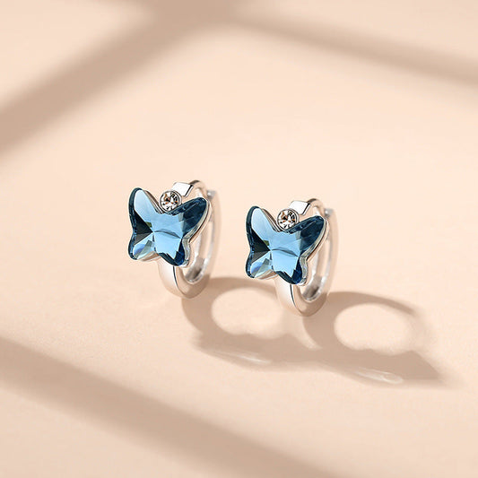 Butterfly Crystal Ear Buckles - 925 Silver