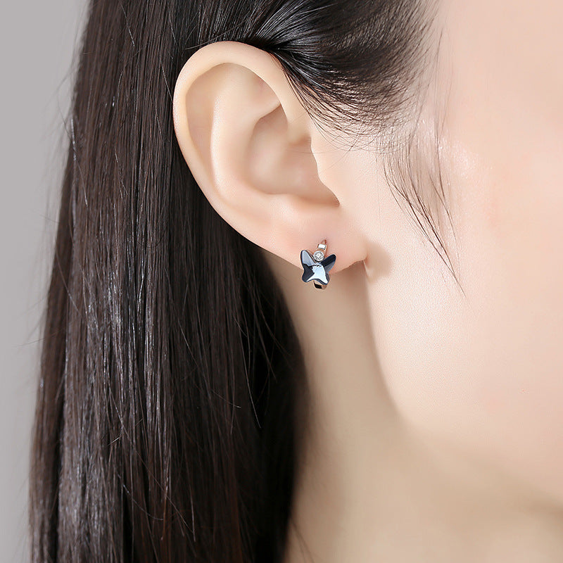 Butterfly Crystal Ear Buckles - 925 Silver