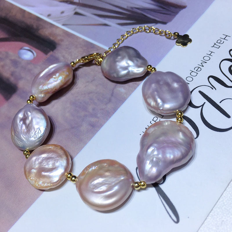 Natural Freshwater Pearl Bracelet - Colorful 16-17mm - 18K Gold Plated