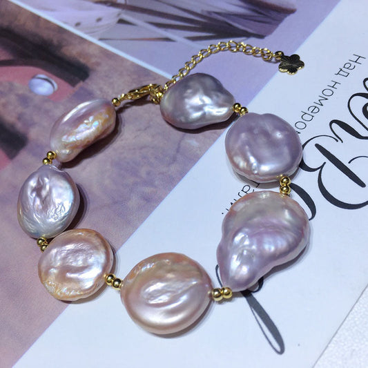 Natural Freshwater Pearl Bracelet - Colorful 16-17mm - 18K Gold Plated