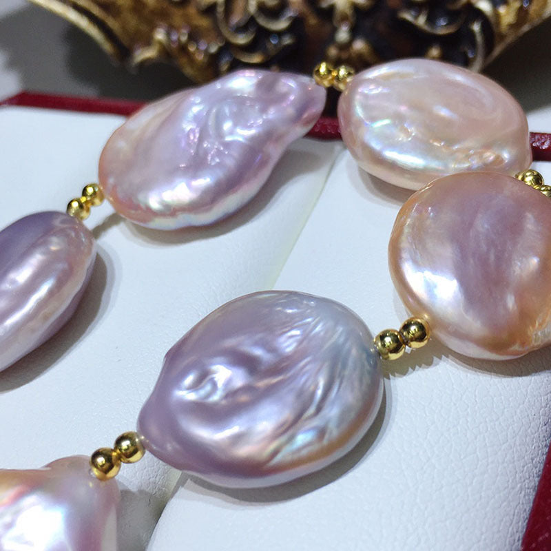 Natural Freshwater Pearl Bracelet - Colorful 16-17mm - 18K Gold Plated