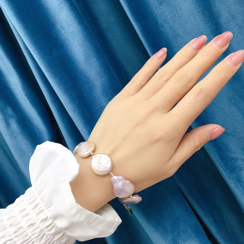 Natural Freshwater Pearl Bracelet - Colorful 16-17mm - 18K Gold Plated