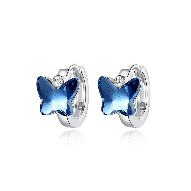 Butterfly Crystal Ear Buckles - 925 Silver