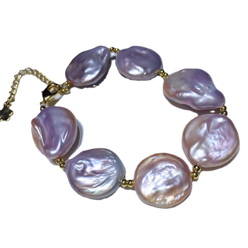 Natural Freshwater Pearl Bracelet - Colorful 16-17mm - 18K Gold Plated