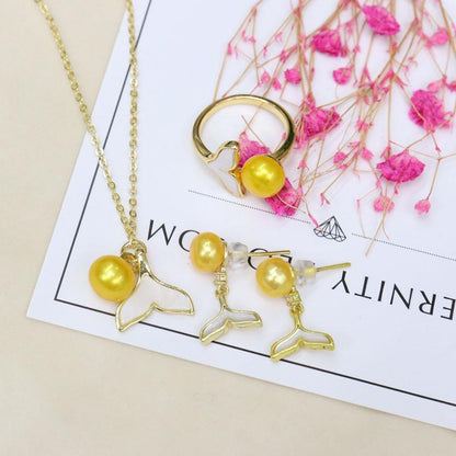 Freshwater Pearl inlaid set female 8-9mm mermaid shape