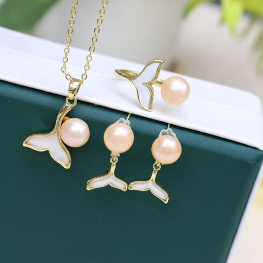 Freshwater Pearl inlaid set female 8-9mm mermaid shape