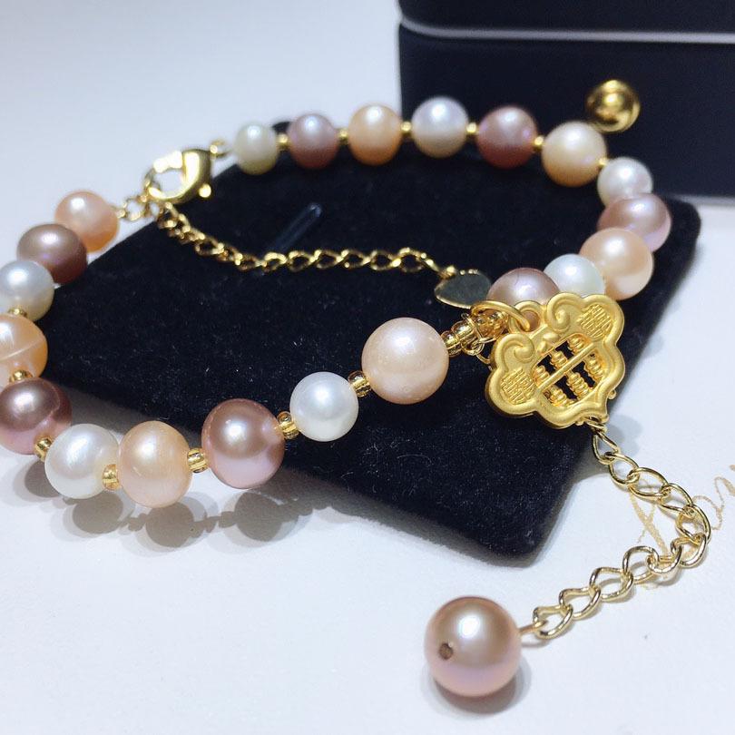 Freshwater Mixed Color Pearl Bracelet 6-8mm Ruyi Abacus