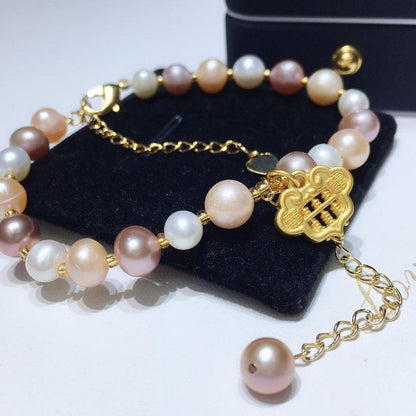 Freshwater Mixed Color Pearl Bracelet 6-8mm Ruyi Abacus