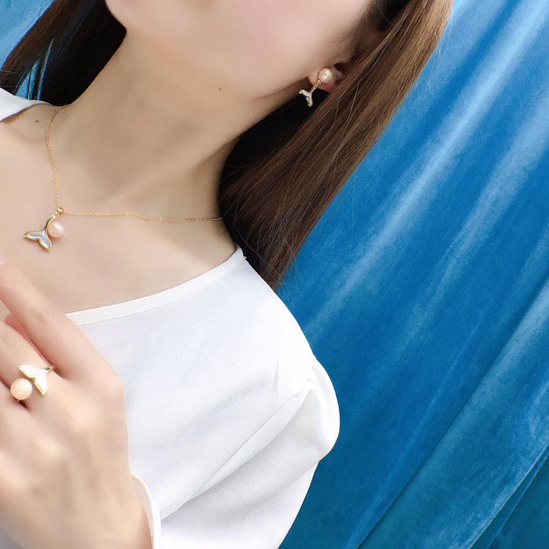 Freshwater Pearl inlaid set female 8-9mm mermaid shape