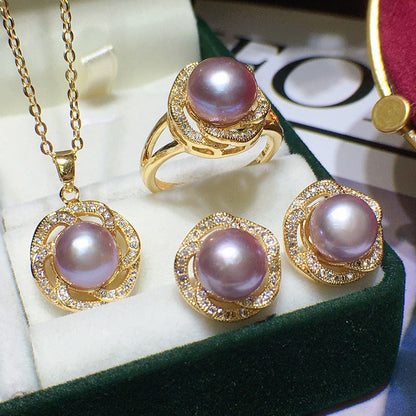 Freshwater Pearl Set 8-9mm Flower Three-piece