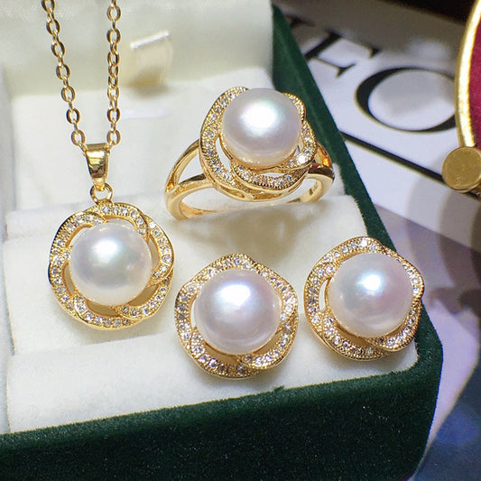 Freshwater Pearl Set 8-9mm Flower Three-piece