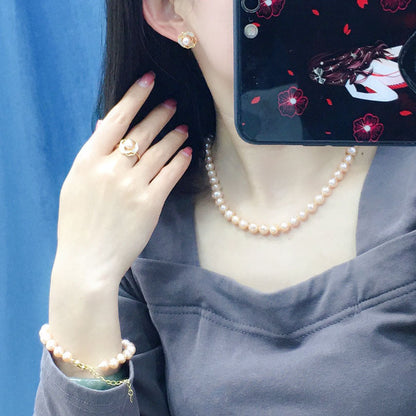 Freshwater Pearl Necklace Set 7-8mm Mountain Camellia Set