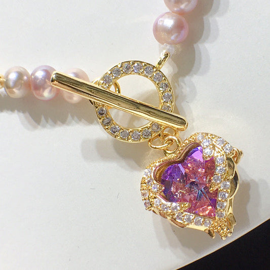 Freshwater Pearl Baroque Necklace Color Ocean Heart Pendant 028