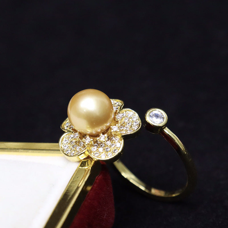 Freshwater pearl ring 7-8mm 18K package gold full drill micro