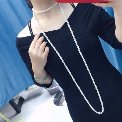 7-8mm freshwater pearl sweater chain necklace ---- A variety of wearable