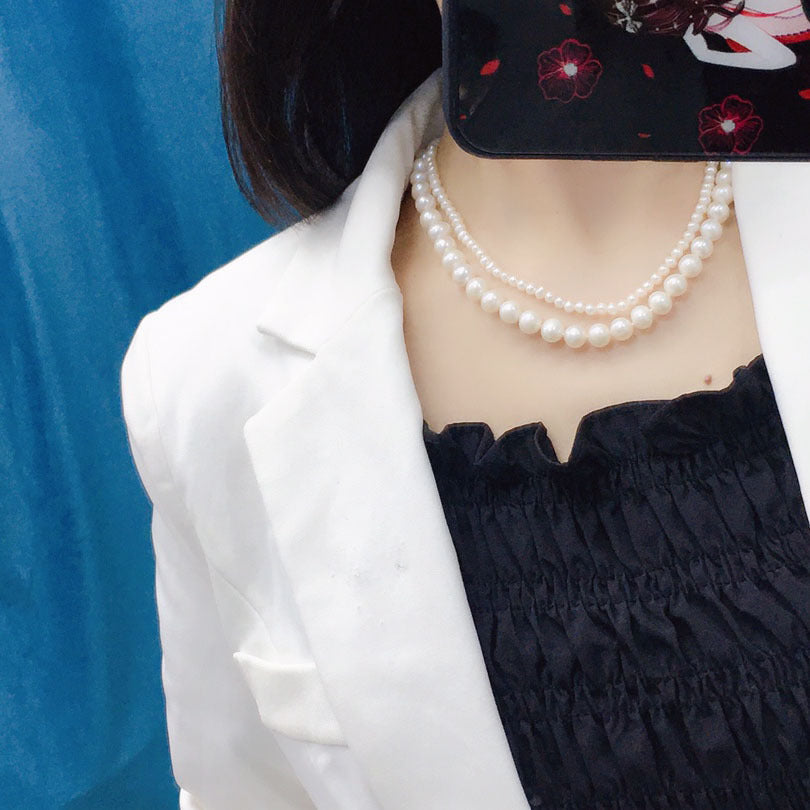 Double-layer chain, pearl pearl necklace 8-9 / 3-4mm