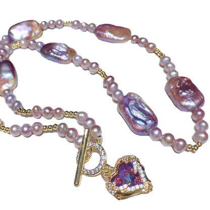 Freshwater Pearl Baroque Necklace Color Ocean Heart Pendant 028