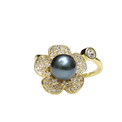 Freshwater pearl ring 7-8mm 18K package gold full drill micro