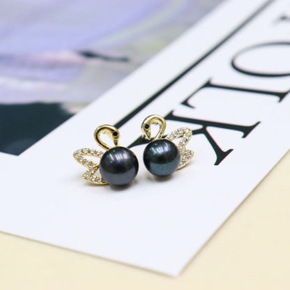 Freshwater Pearl Swan Earrings 7-8mm