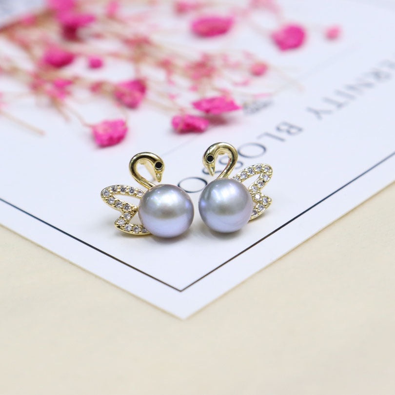 Freshwater Pearl Swan Earrings 7-8mm