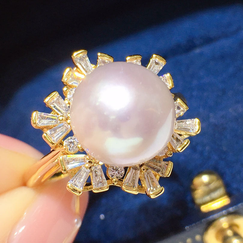 （Get free gifts）Natural freshwater pearl ring earrings pendant set white furnishing 10-11mm
