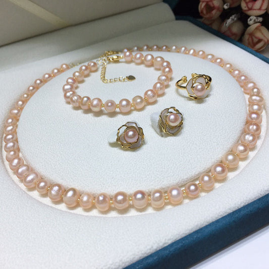 Freshwater Pearl Necklace Set 7-8mm Mountain Camellia Set