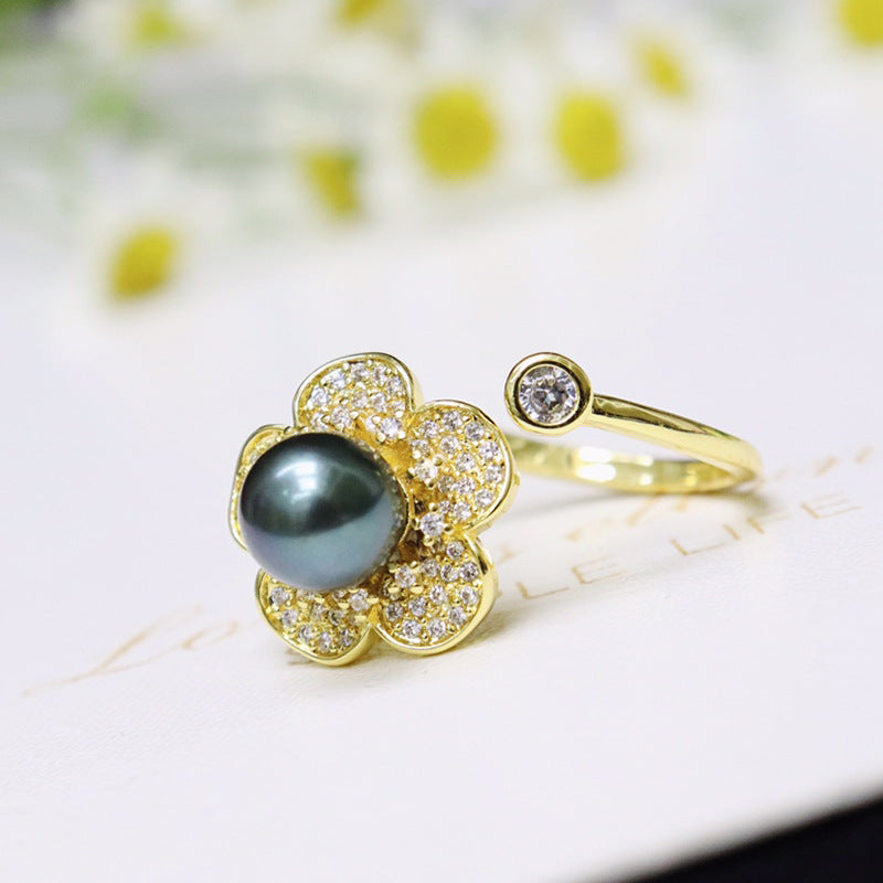 Freshwater pearl ring 7-8mm 18K package gold full drill micro
