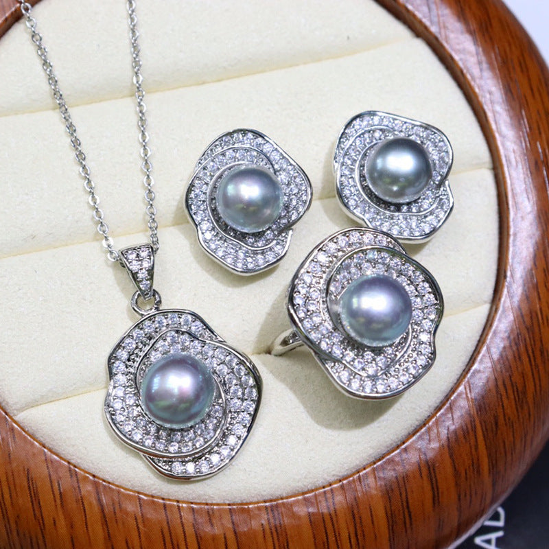 Flower style freshwater pearl necklace set 8-9mm
