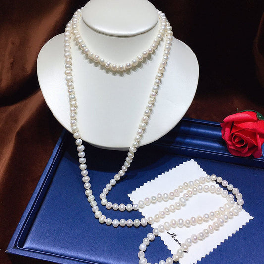 7-8mm freshwater pearl sweater chain necklace ---- A variety of wearable