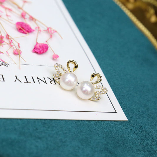 Freshwater Pearl Swan Earrings 7-8mm
