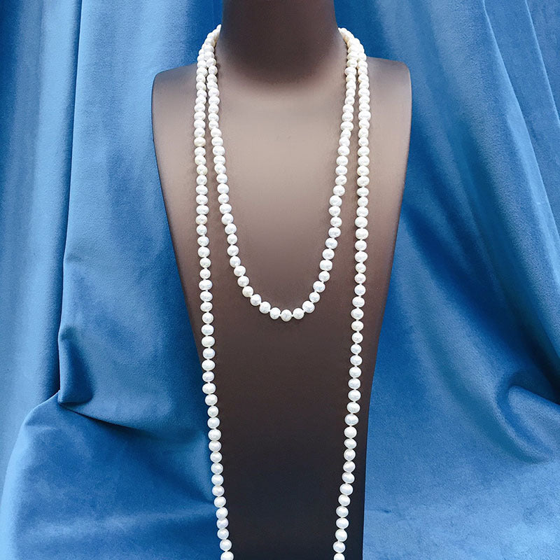 7-8mm freshwater pearl sweater chain necklace ---- A variety of wearable
