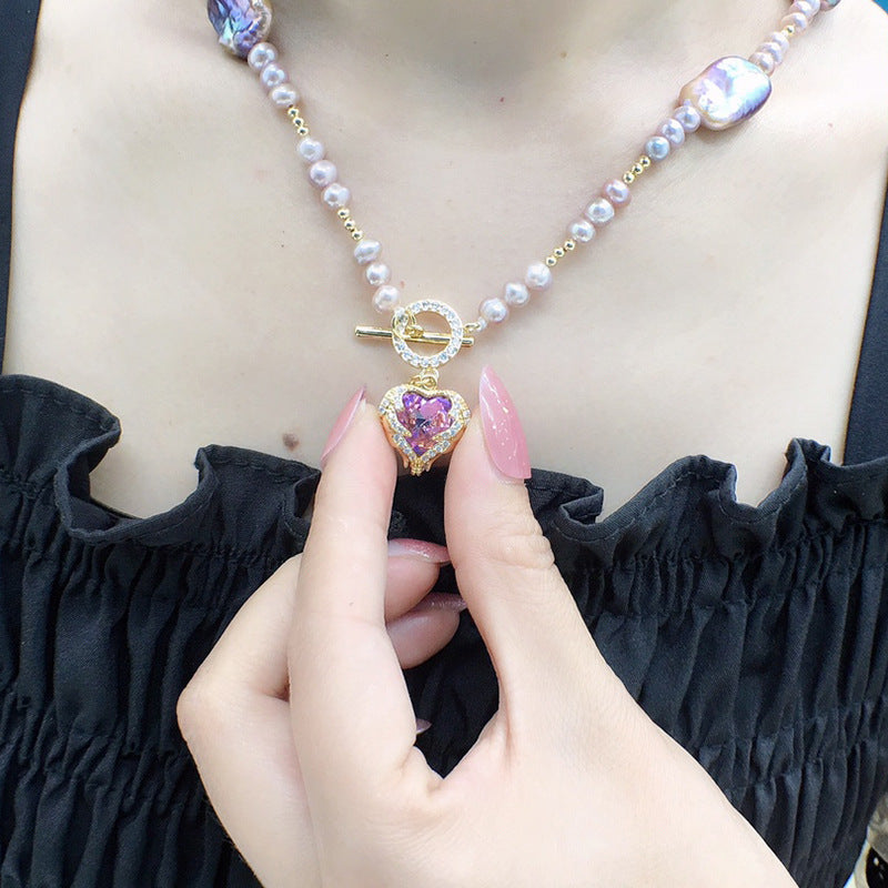 Freshwater Pearl Baroque Necklace Color Ocean Heart Pendant 028