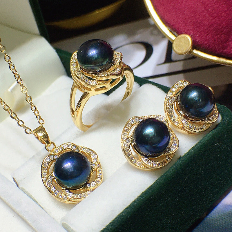 Freshwater Pearl Set 8-9mm Flower Three-piece