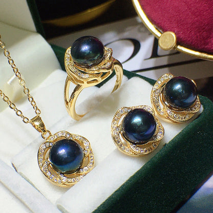 Freshwater Pearl Set 8-9mm Flower Three-piece