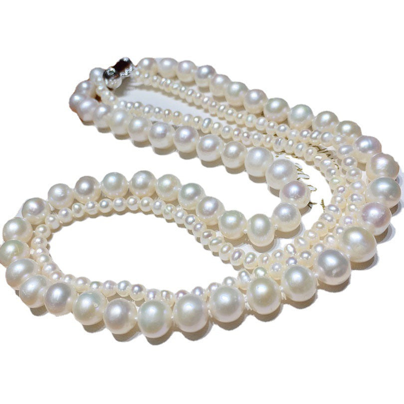 Double-layer chain, pearl pearl necklace 8-9 / 3-4mm