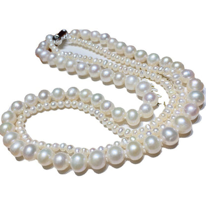 Double-layer chain, pearl pearl necklace 8-9 / 3-4mm