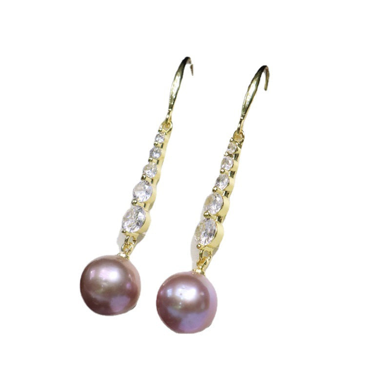 New style freshwater pearl ear hook female 9-10mm round