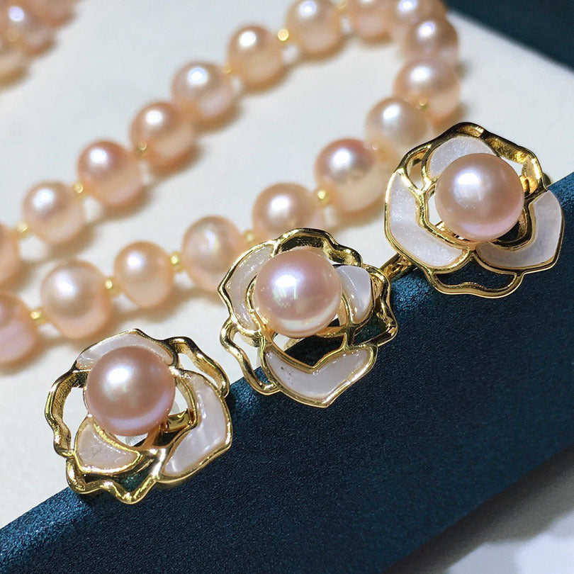 Freshwater Pearl Necklace Set 7-8mm Mountain Camellia Set