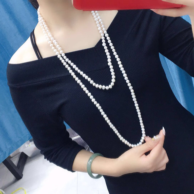 7-8mm freshwater pearl sweater chain necklace ---- A variety of wearable