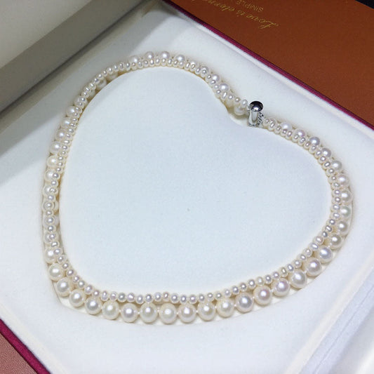 Double-layer chain, pearl pearl necklace 8-9 / 3-4mm