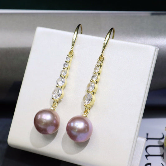 New style freshwater pearl ear hook female 9-10mm round