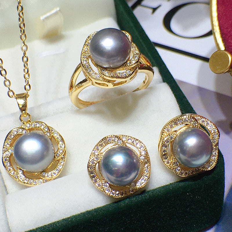 Freshwater Pearl Set 8-9mm Flower Three-piece